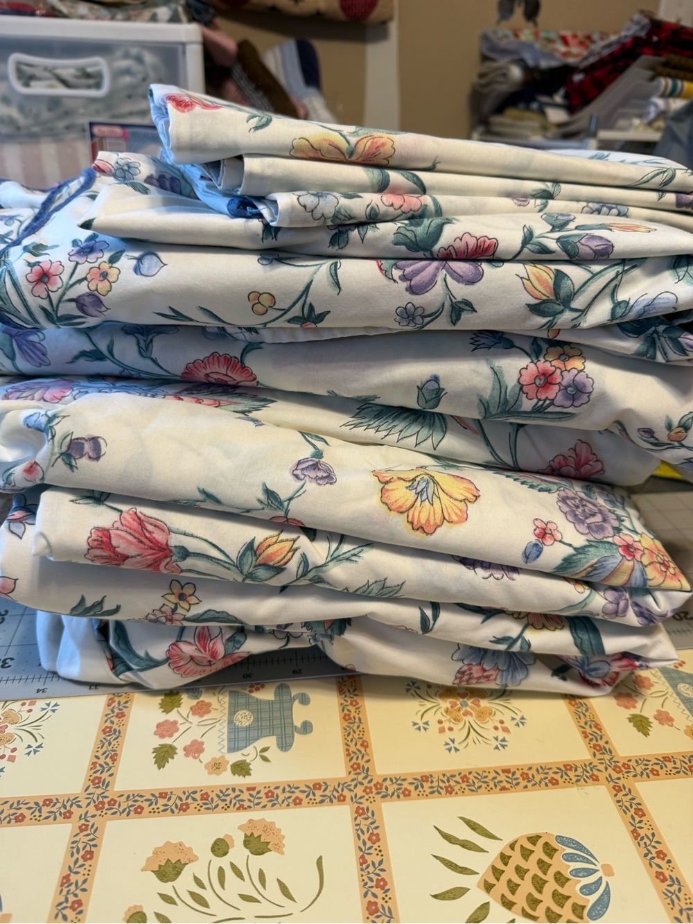 Vintage Laura Ashley Chinese Silk chintz floral bedding. Full/Queen.